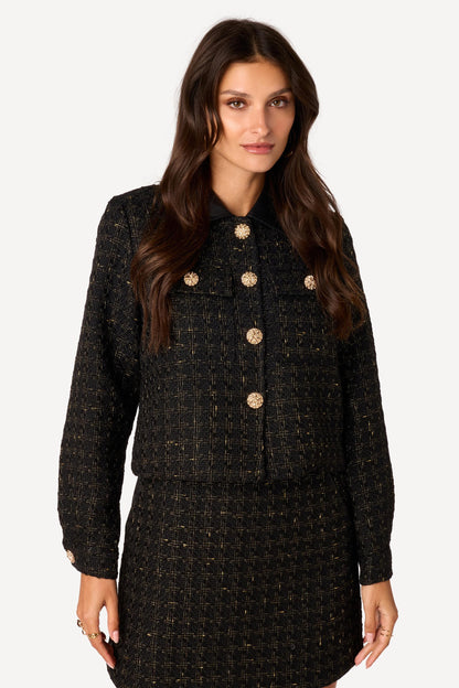 Veste courte bi-matière Noir - Axara Paris
