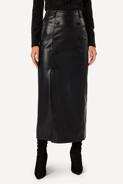 Jupe longue en simili cuir Noir - Axara Paris