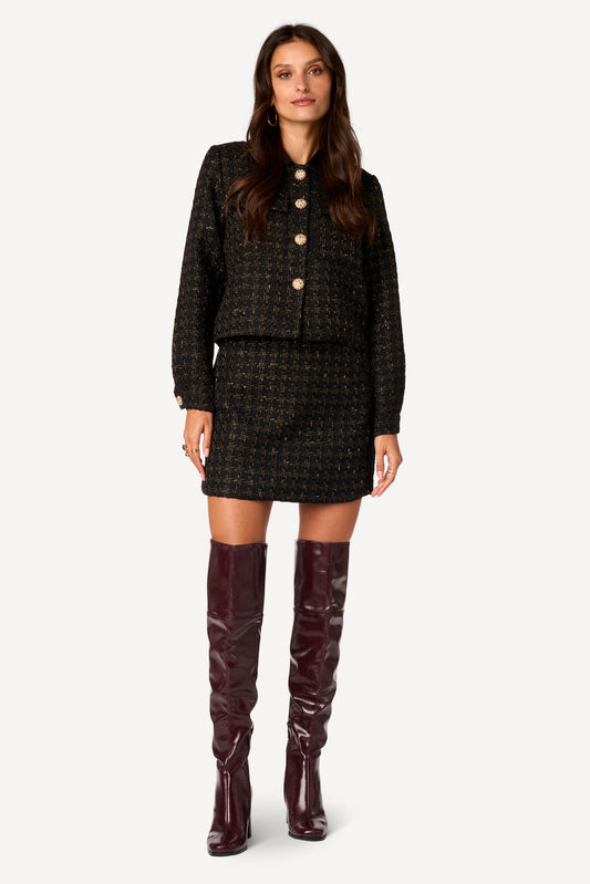 Veste courte bi-matière Noir - Axara Paris