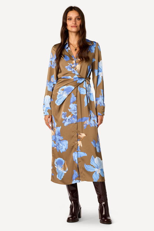 Robe longue imprimée Taupe - Axara Paris